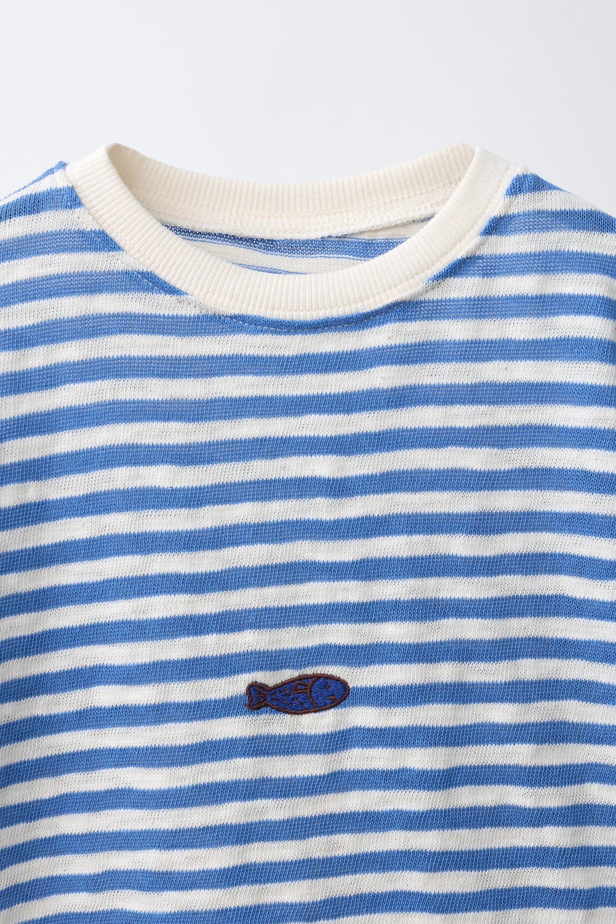 EMBROIDERED FISH STRIPED T-SHIRT