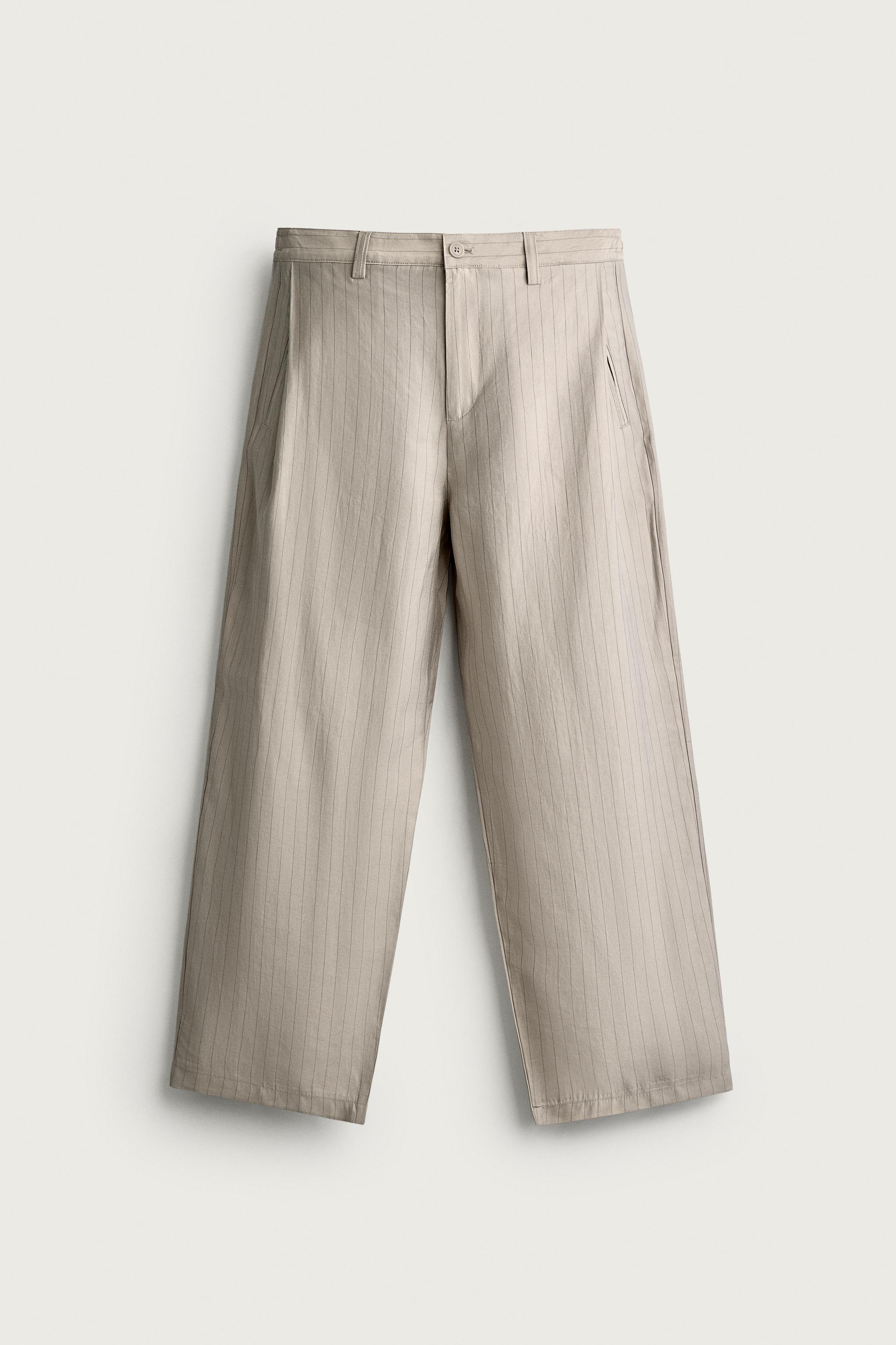 FLOWY SIDE PLEAT PANTS — Gray / Tan