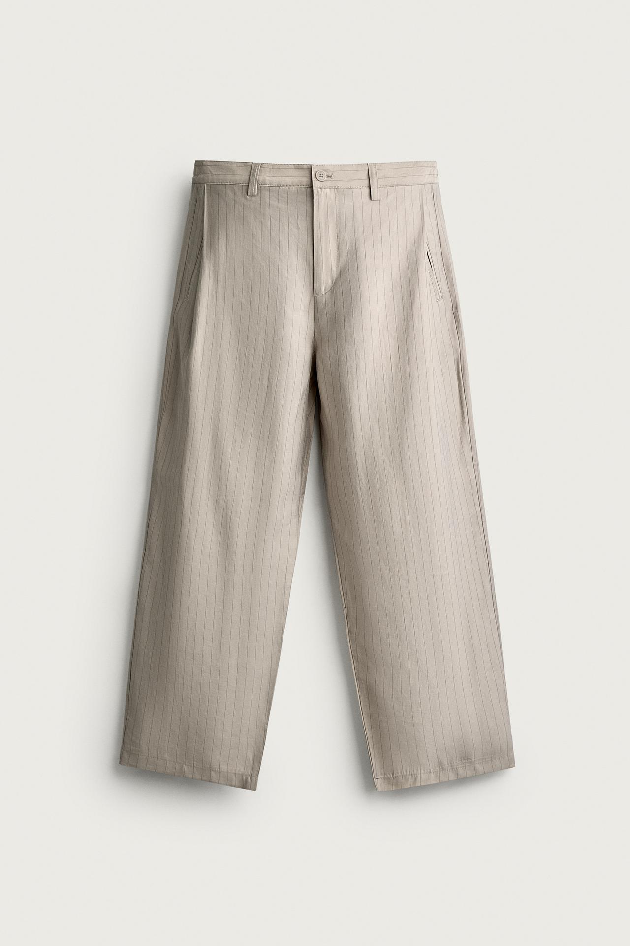 FLOWY SIDE PLEAT PANTS — Gray / Tan