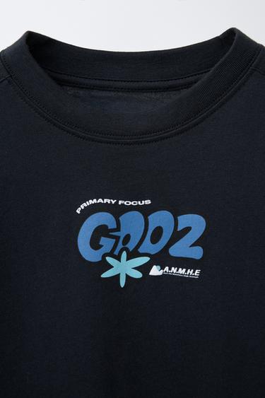 T-SHIRT WITH RAISED PRINT - Black by Zara - Image 2