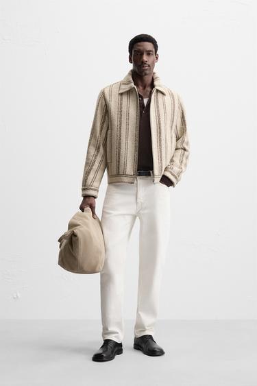 Zara TEXTURED STRIPE JACKET - Beige-brown - Image 0