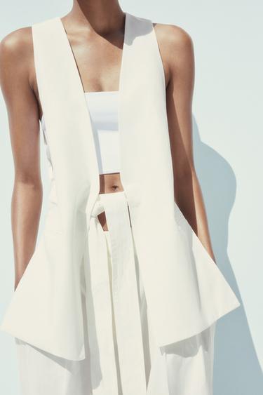 LONG WAISTCOAT WITH VENTS AND MULTI-POSITION BELT - Oyster-white by Zara - Image 1
