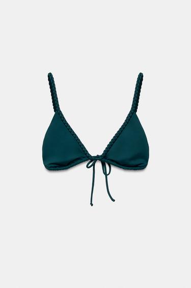 BRAIDED TRIANGULAR BIKINI TOP - Green by Zara