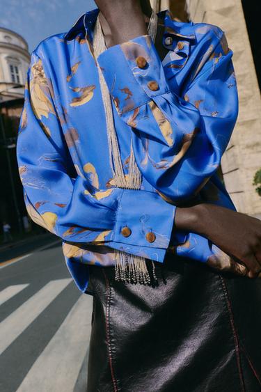 FLORAL PRINT SATIN SHIRT - Sand / Blue by Zara