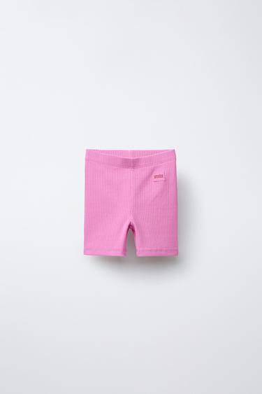 RIBBED CYCLING SHORTS WITH LABEL - Pink / Lilac by Zara