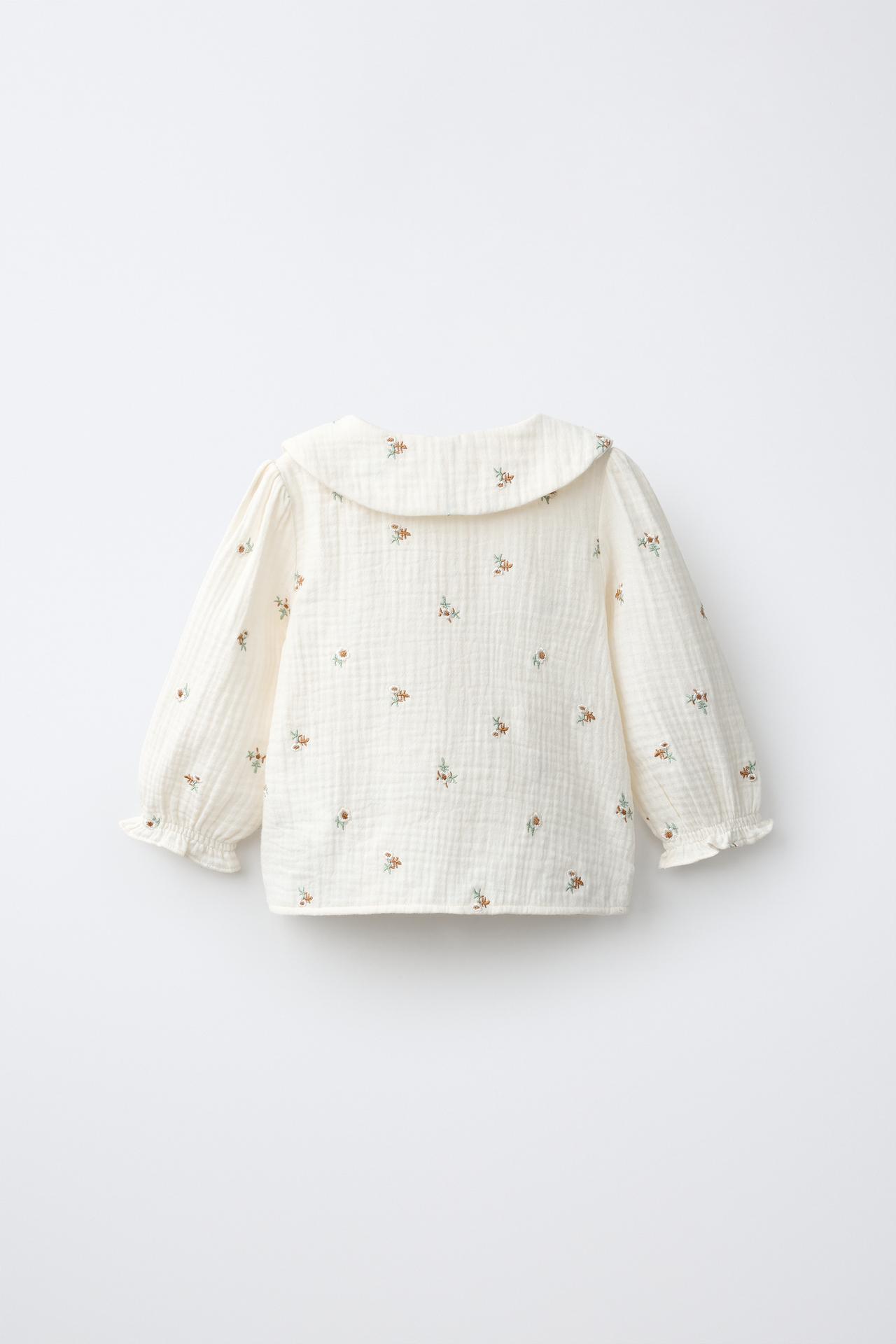 EMBROIDERED FLORAL TEXTURE SHIRT — Ecru