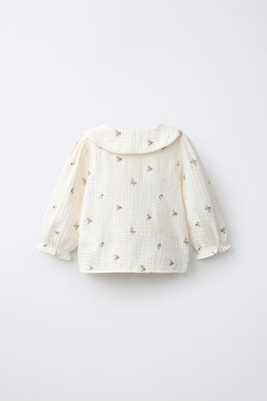 EMBROIDERED FLORAL TEXTURE SHIRT — Ecru 2