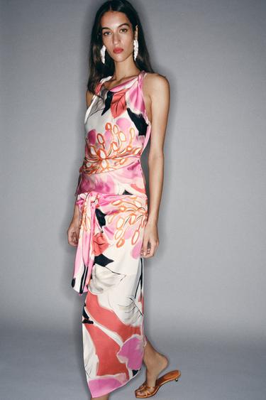 PRINTED MIDI SKIRT WITH KNOT - Multicoloured by Zara
