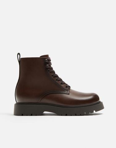 Zara CHUNKY LACE-UP BOOTS - Brown