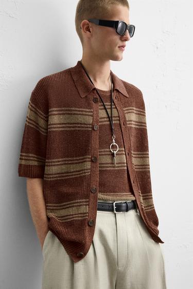 CAMISA DE PUNT AMB LLI I VISCOSA - Marró de Zara