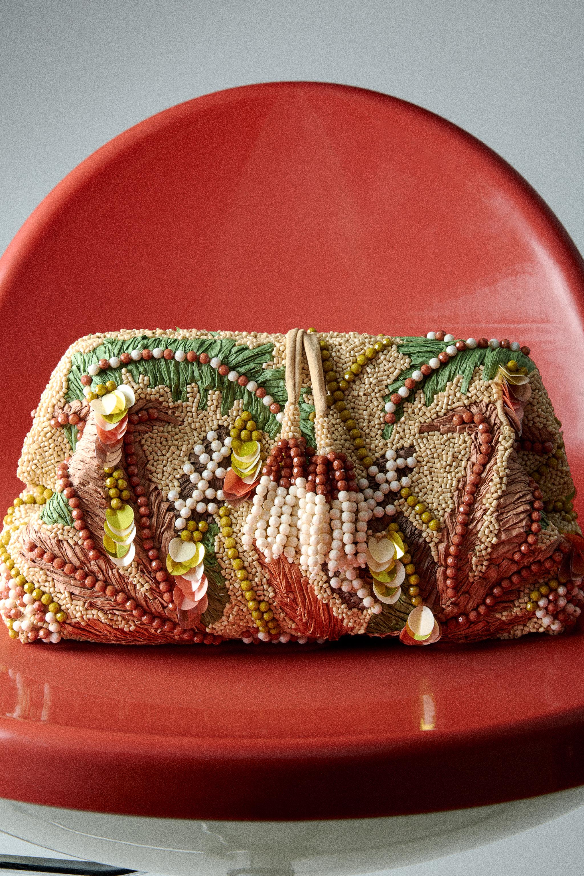 EMBROIDERED BEADED POUCH BAG