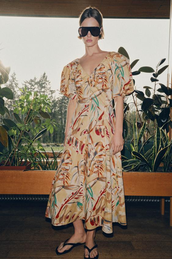 BALLOON SLEEVE PRINTED MIDI DRESS from Zara - $79.90