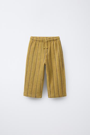 PANTALON SERVIETTE RAYÉ TISSÉ - Vert olive de Zara