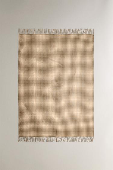 CHECK THROW WITH FRINGING - Dark beige by Zara
