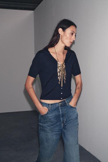 Zara 100% EXTRAFINE WOOL SHORT SLEEVE JACKET - Navy blue - Image 0