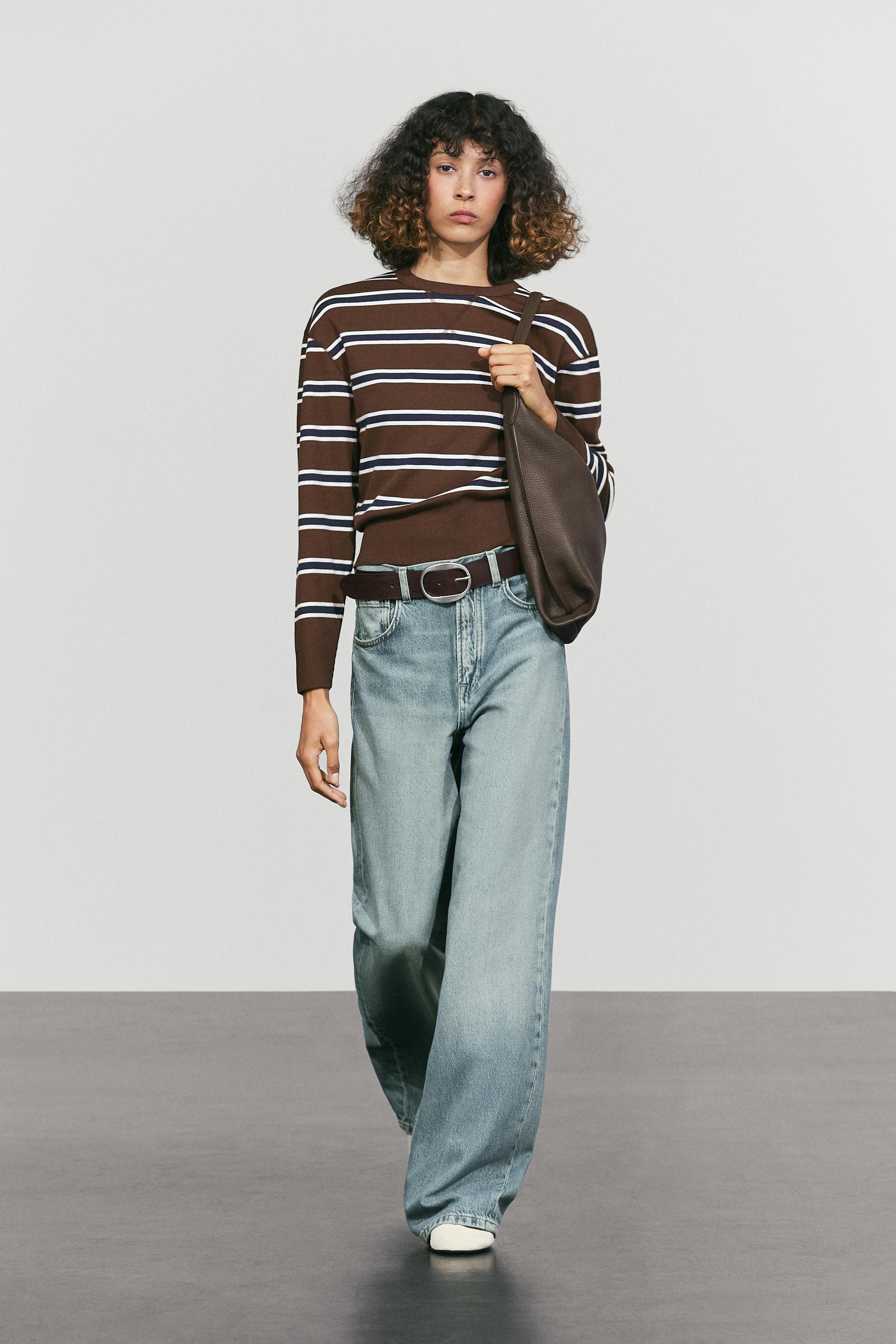 Striped interlock sweatshirt — Brown