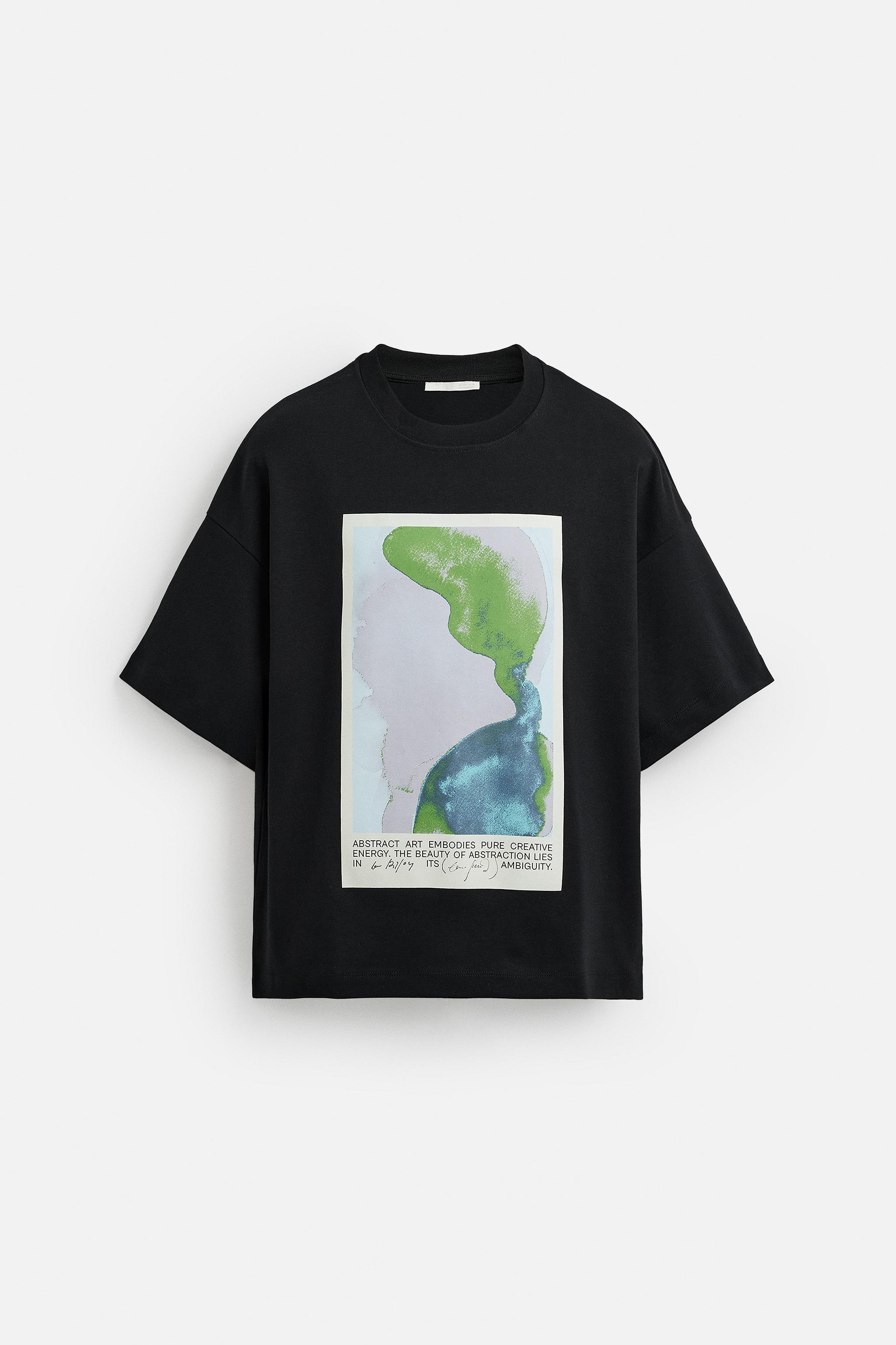 【ZARA】水彩プリント柄スウェットシャツ ブラック 6224/310/800 WATERCOLOR PRINT T-SHIRT - Black | ZARA United States