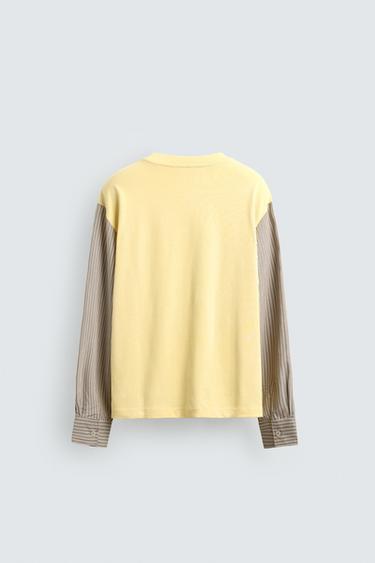 T-SHIRT RELAXED FIT À MANCHES EN CONTRASTE - Jaune clair de Zara - Image 7