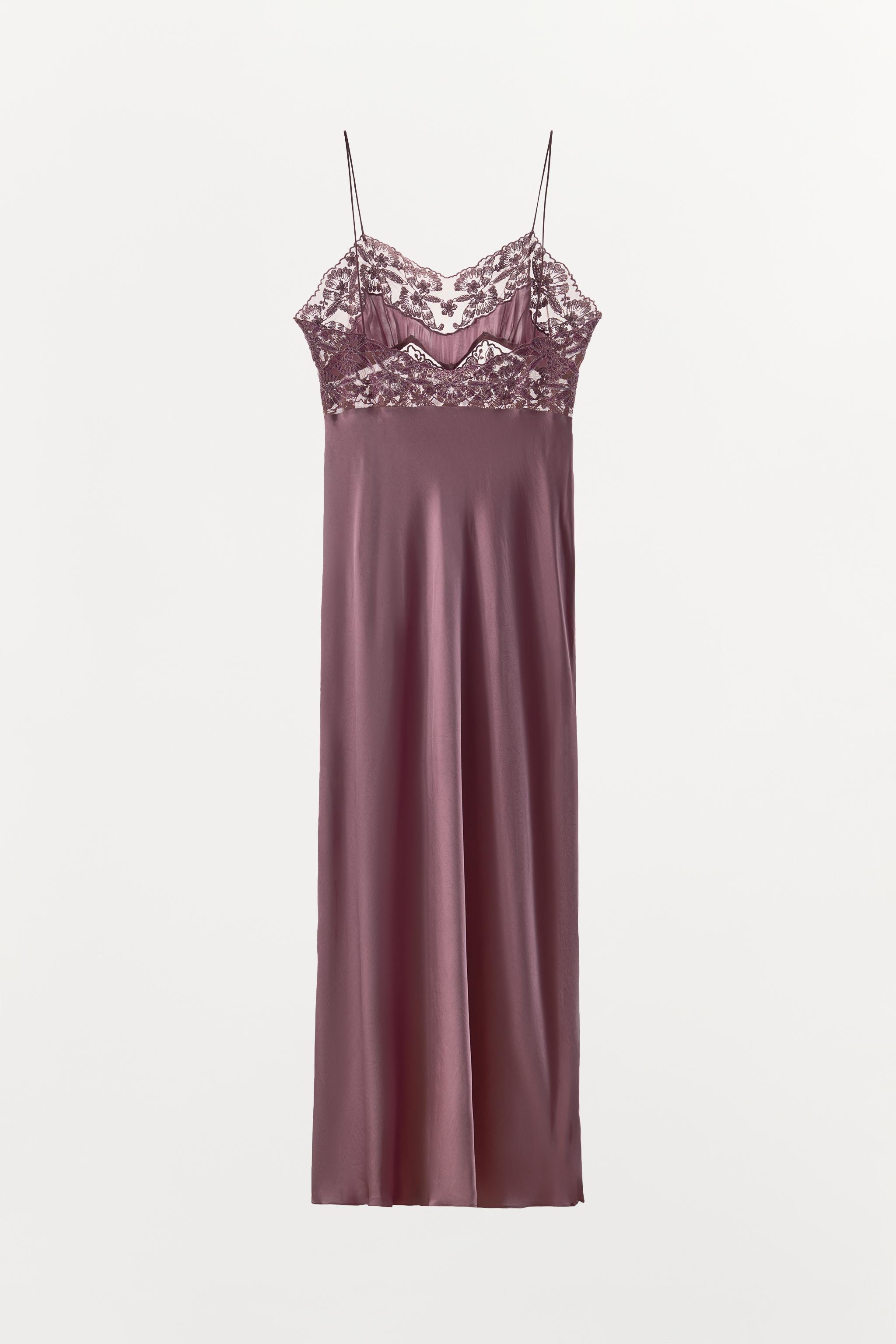 SATIN EFFECT EMBROIDERED LACE DRESS
