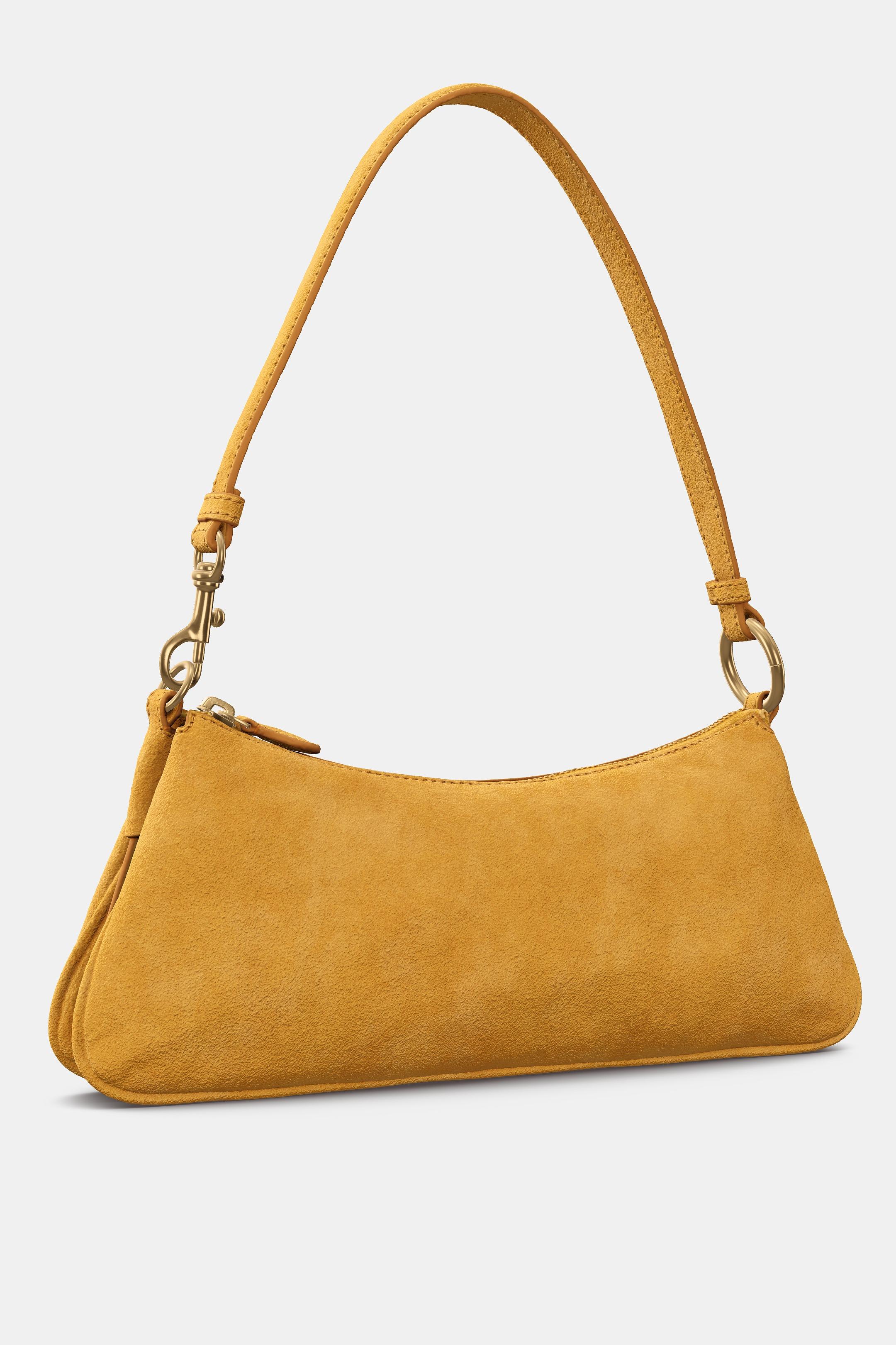 Zara SPLIT LEATHER SHOULDER BAG - Mustard Yellow