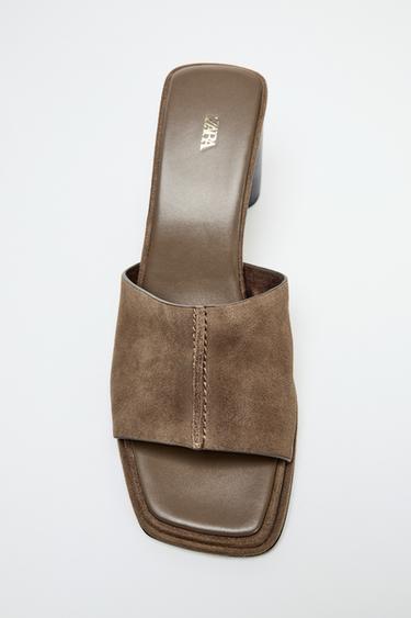 Zara SUEDE HEEL SANDALS - Taupe Gray