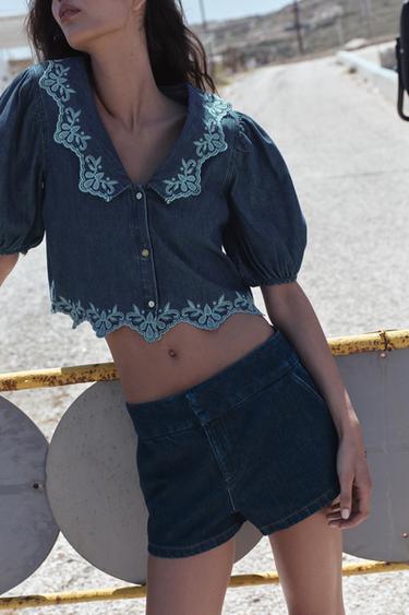 Z1975 EMBROIDERED DENIM SHIRT - Indigo by Zara - Image 5