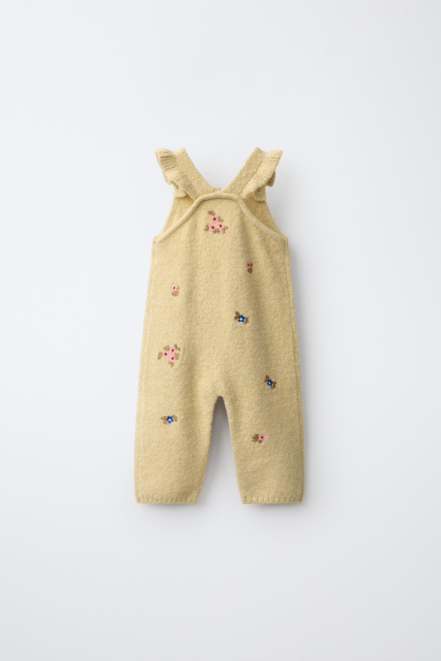 Детские свитеры Zara Long Knit Pinafore with Embroidered Flowers, цвет: Светлый жёлтый — фото 2