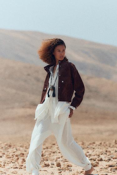 Zara ZW COLLECTION STRIPED SHIRT WITH BOWS - Ecru