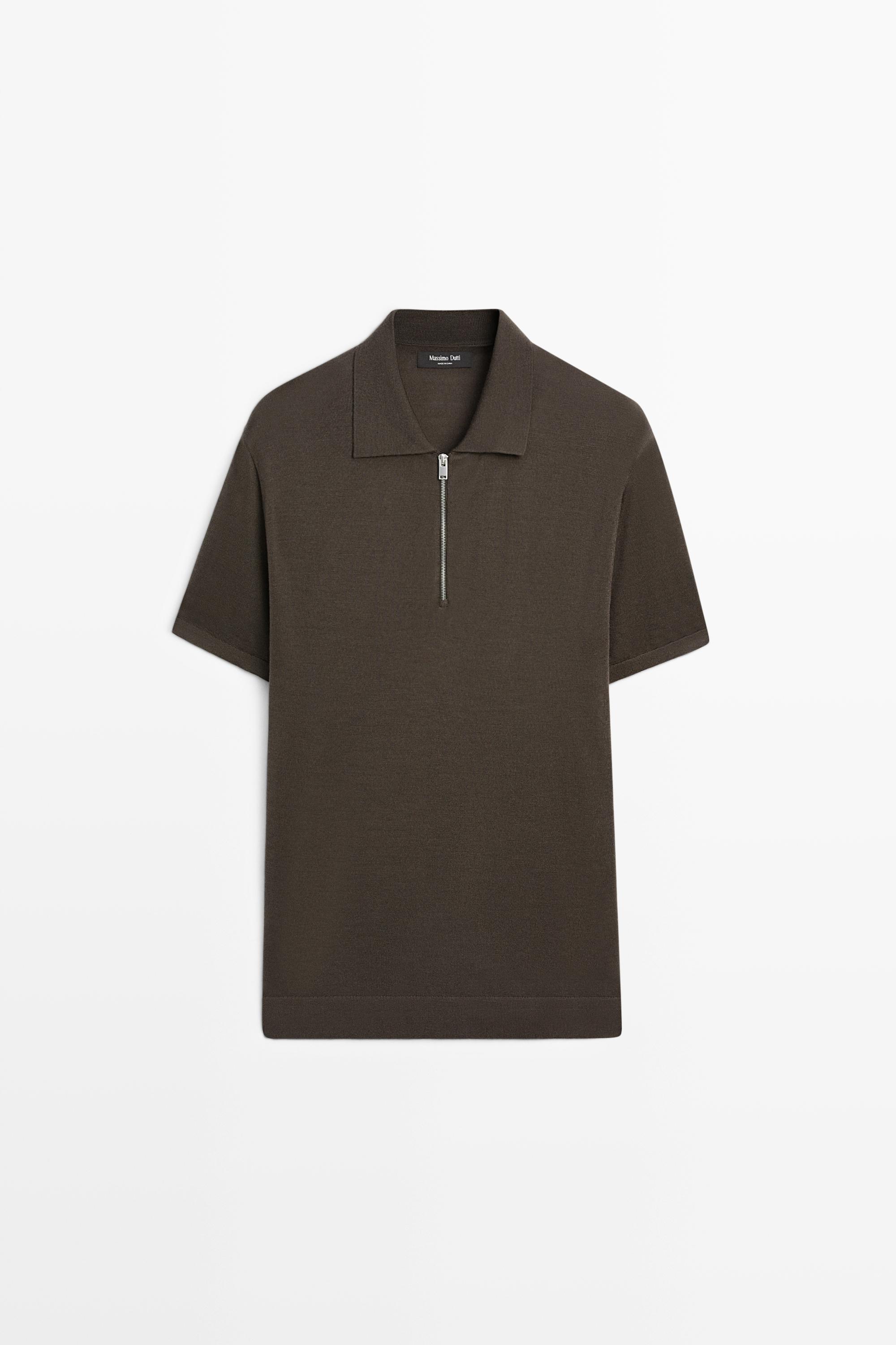 Wool blend zip-detail polo shirt