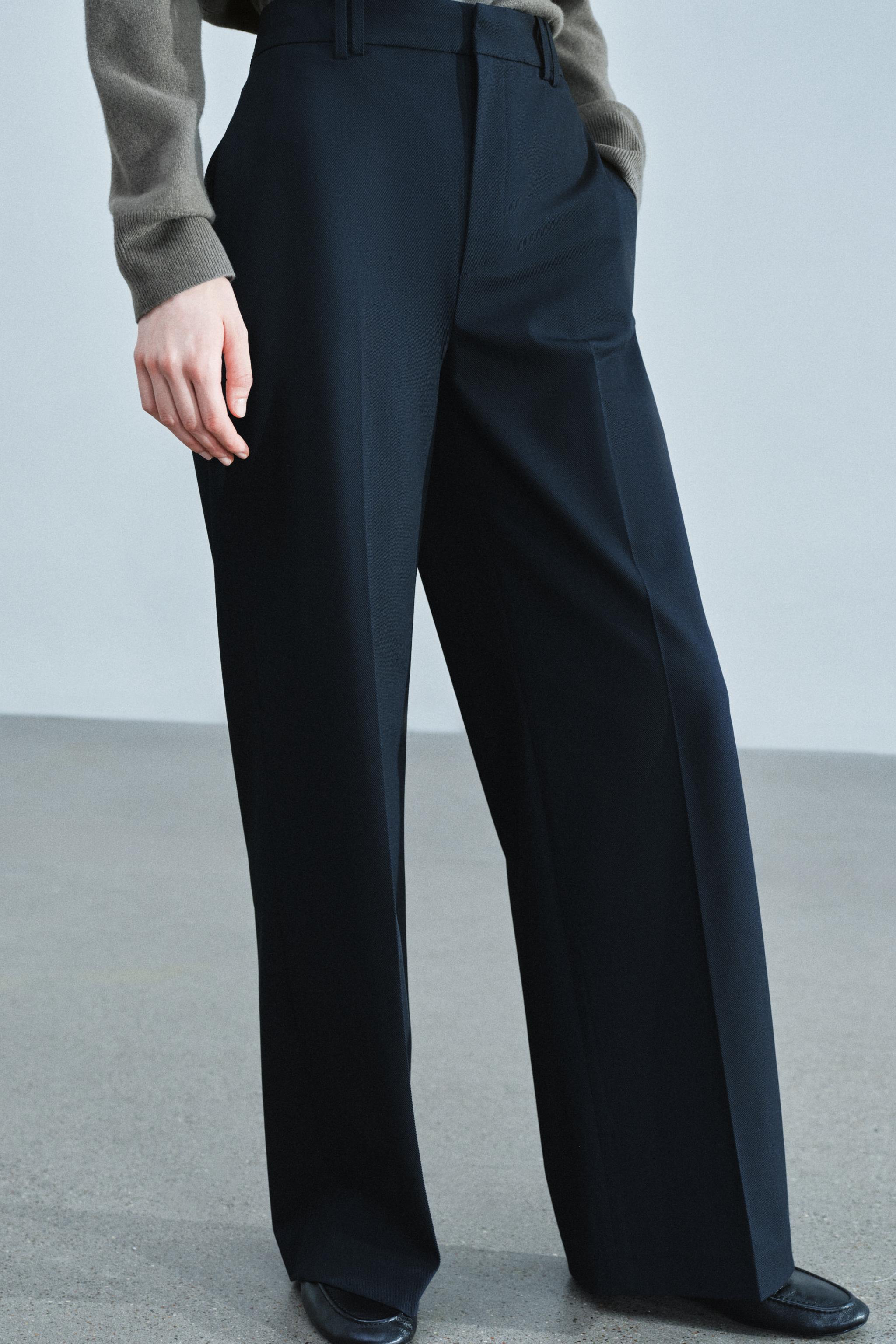 ZW COLLECTION PRESSED-CREASE PANTS - Dark navy | ZARA United States