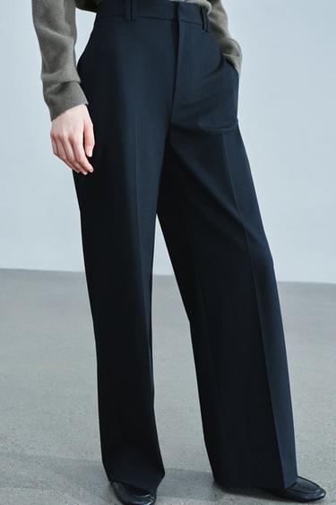 ZW COLLECTION PRESSED-CREASE PANTS — Dark navy 1