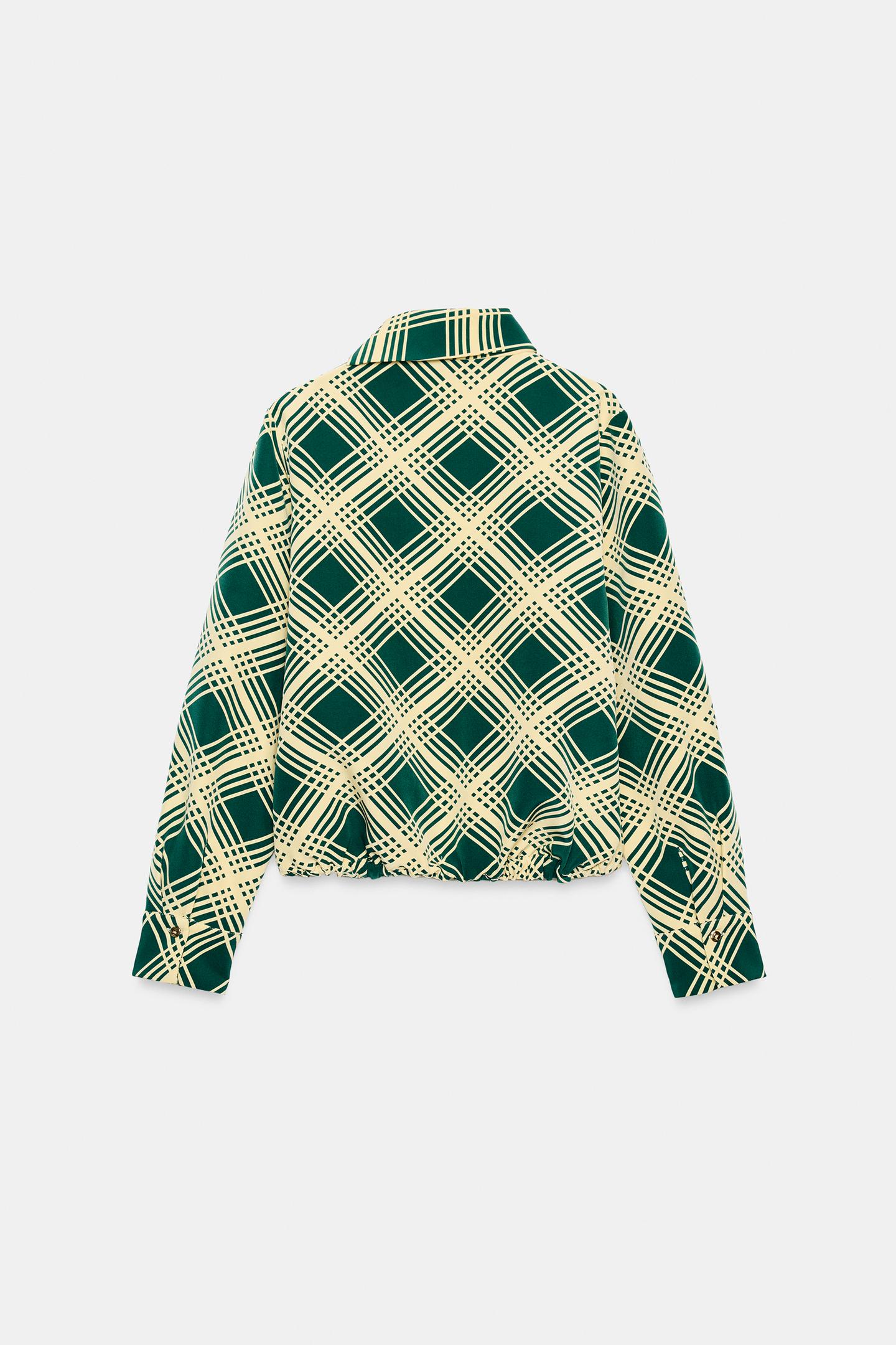 Женская блузка Zara Plaid Shoulder Button Blouse, цвет: Зелёный / Экрю — фото 7