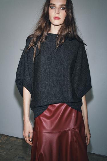 Zara WIDE SLEEVE KNIT SWEATER - Gray