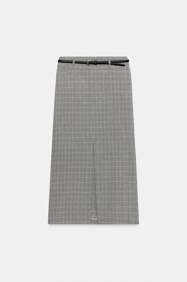 STRAIGHT CHECK SKIRT - Greys by Zara - Image 0