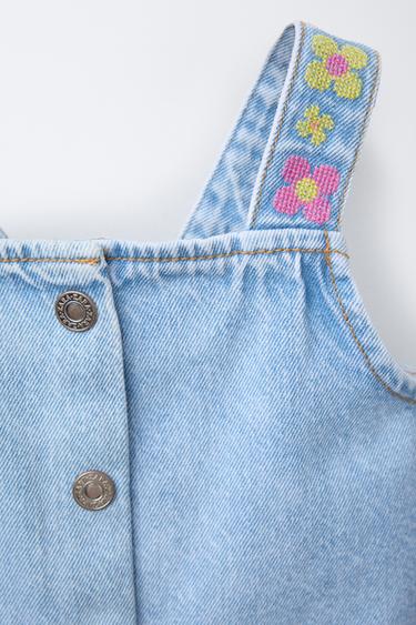 DENIM TOP WITH EMBROIDERED FLOWERS - Light blue by Zara - Image 2
