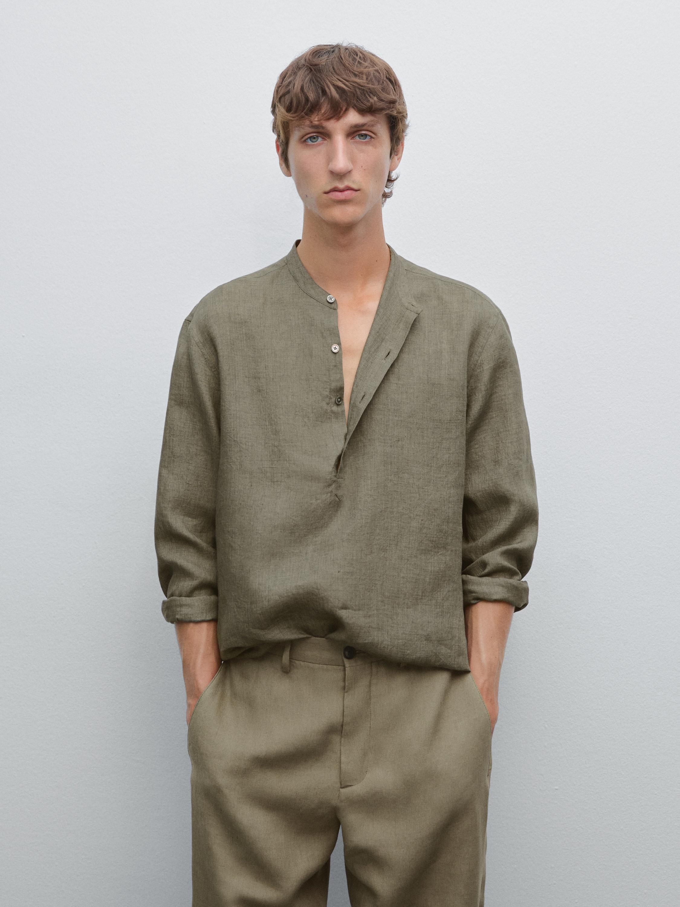 Chemise regular fit lin délavé