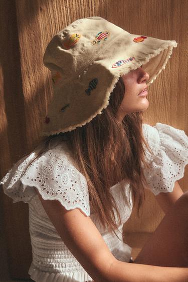 EMBROIDERED FISH BUCKET HAT - Ecru by Zara - Image 1