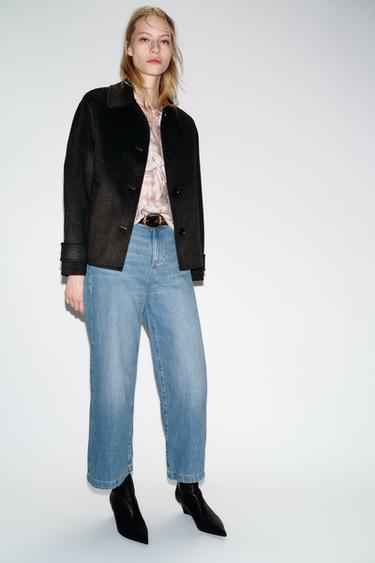 CROPPED WOOL COAT - Dark brown by Zara