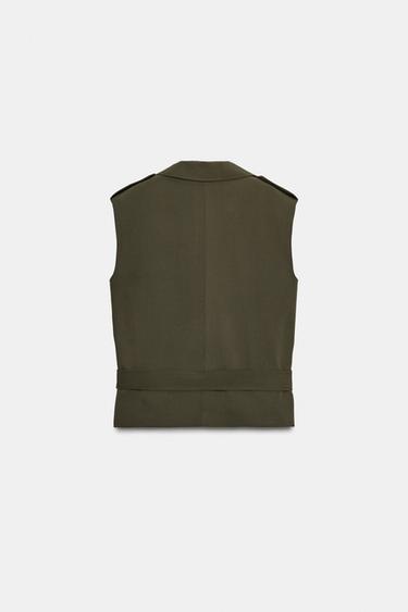 WAISTCOAT WITH SHOULDER PADS AND BELT - Taupe grey by Zara