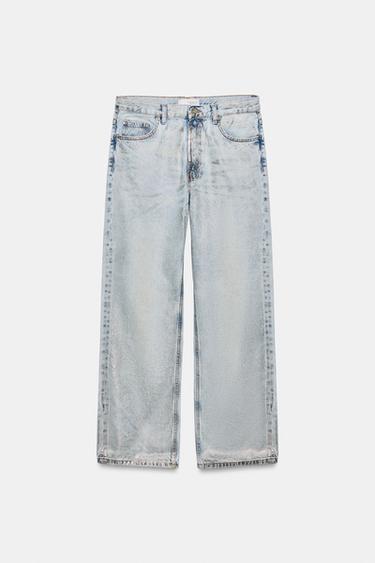 BOYFRIEND FIT TIRO MEDIO EFECTO METALIZADO TRF JEANS - Gris azul de Zara