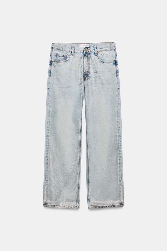 Zara TRF METALLIC EFFECT MID-RISE BOYFRIEND JEANS - Blue gray - Image 0