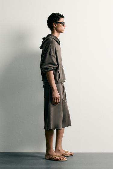 WASHED WAFFLE-KNIT LOUNGE BERMUDA SHORTS - Grey by Zara
