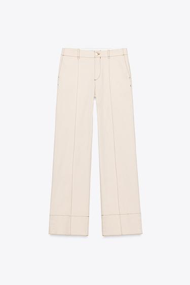 BOOTCUT TROUSERS WITH TOPSTITCHING - Ecru by Zara - Image 4