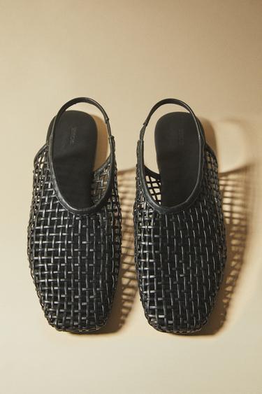 BRAIDED LEATHER SLINGBACK BALLERINAS - Black by Zara - Image 9