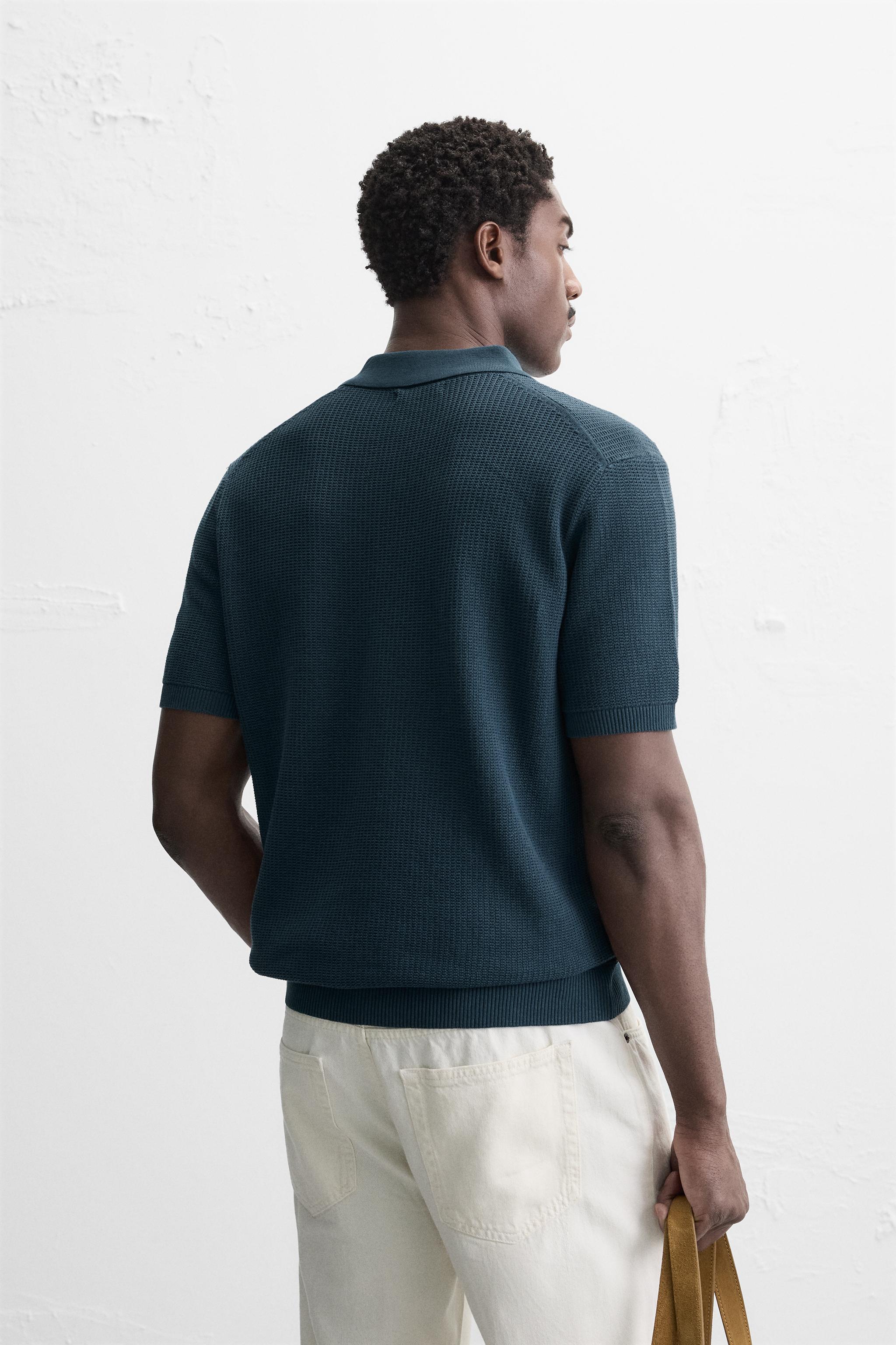 ★ZARA★ TEXTURED KNIT POLO SHIRT TEXTURED KNIT POLO SHIRT - Light blue | ZARA United States
