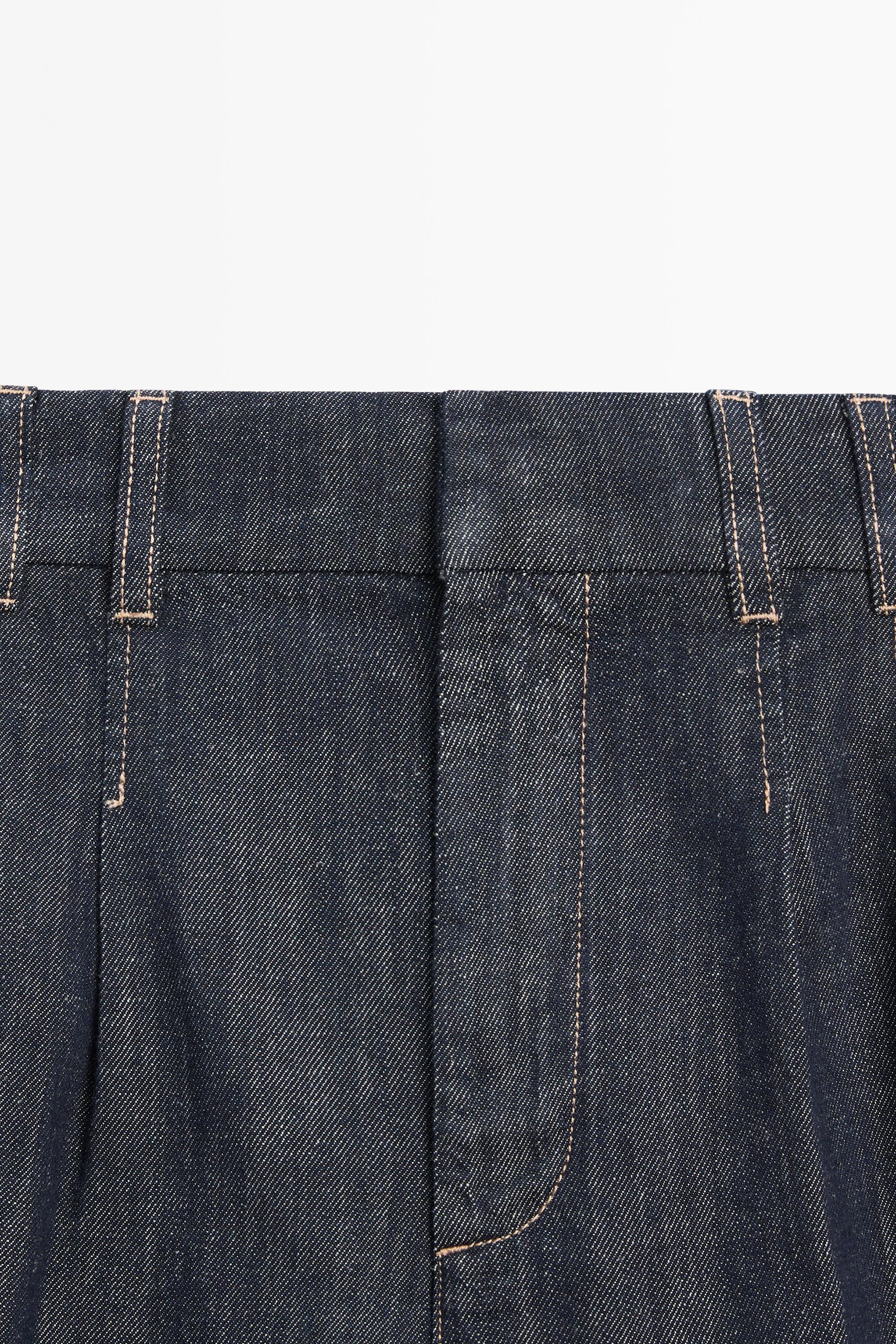 Cotton denim Bermuda shorts with topstitching