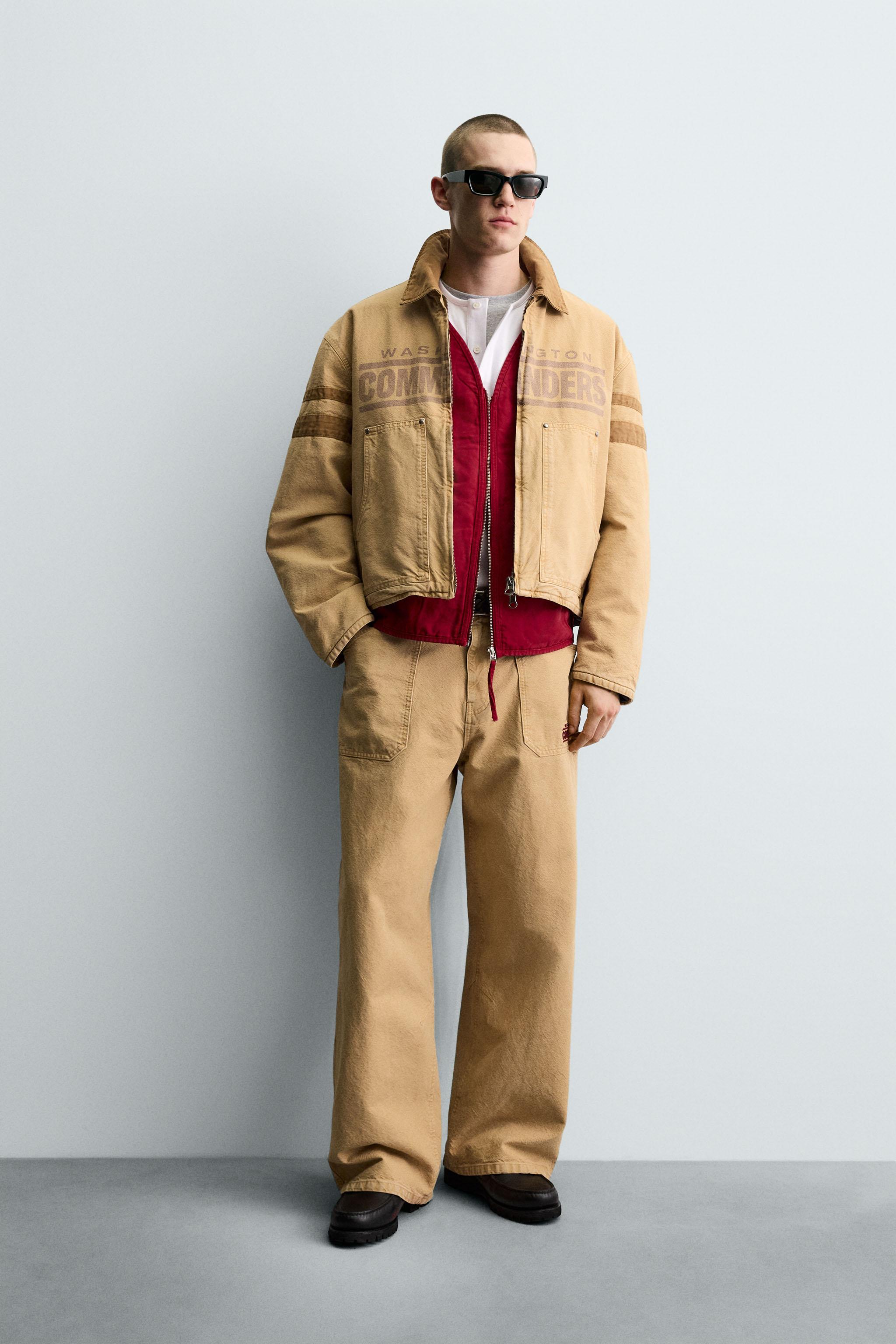 WASHED EMBROIDERED PATCH NFL WASHINGTON COMMANDERS JACKET - taupe