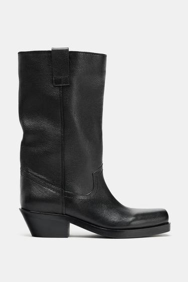LEATHER COWBOY ANKLE BOOTS - Black by Zara
