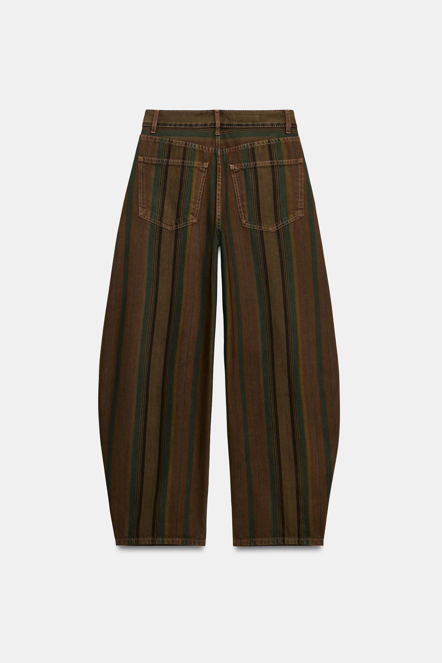 Женские джинсы Zara Trf Striped Mid-Rise Barrel, цвет: Полосатый — фото 8
