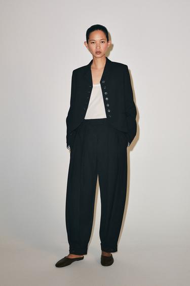 Zara ZW COLLECTION STRAIGHT BUTTON BLAZER - Black